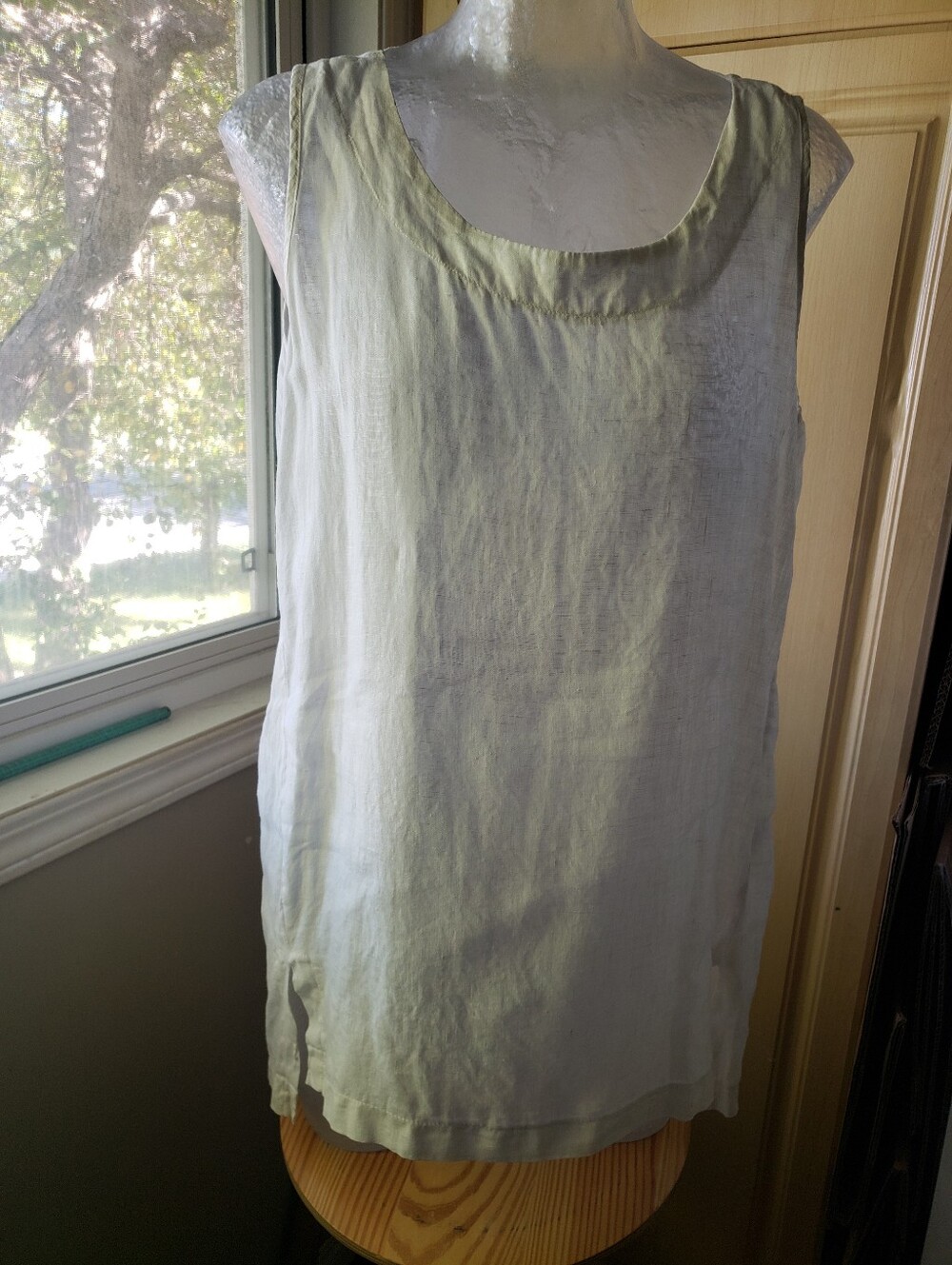 Luukaa Pale Blue Linen Scoop Neck Tank